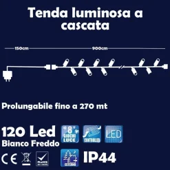 CATENA LUMINOSA NATALIZIA 100LED BIANCO FREDDO CON FLASH 9MT ESTERNO PROLUNGABIL