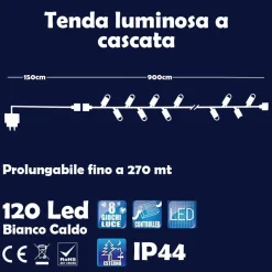 CATENA LUMINOSA NATALIZIA 120LED BIANCO CALDO CON FLASH 9MT ESTERNO PROLUNGABILE