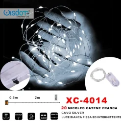 CATENA 20MICROLED A BATTERIA CAVO SILVER LUCE BIANCA FISSA+INTERMITTENTE XC-4014
