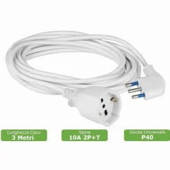 CAVO PROLUNGA CON SPINA 16A PRESA SCHUKO BIVALENTE 3 METRI COLORE BIANCO 83286