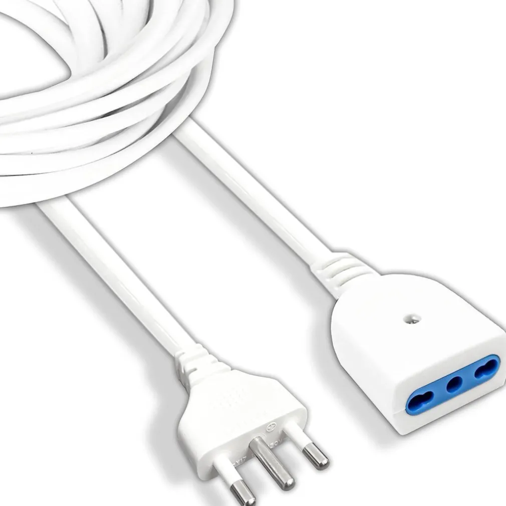 CAVO PROLUNGA ELETTRICA DA 5 METRI CON SPINA DA 16A PRESA BIPASSO 10A 16A BIANCO