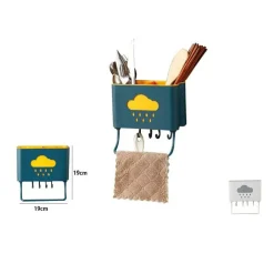 CESTELLO PORTA BACCHETTE POSATE CUCCHIAIO SPATOLE SCARICO CON GANCI PARETE 70214