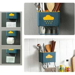 CESTELLO PORTA BACCHETTE POSATE CUCCHIAIO SPATOLE SCARICO CON GANCI PARETE 70214