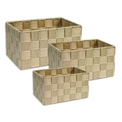 CESTINI TESSUTO 3 SCATOLE ORGANIZER PORTAOGGETTI BAGNOSCHIUMA MAKEUP BEIGE SCURO