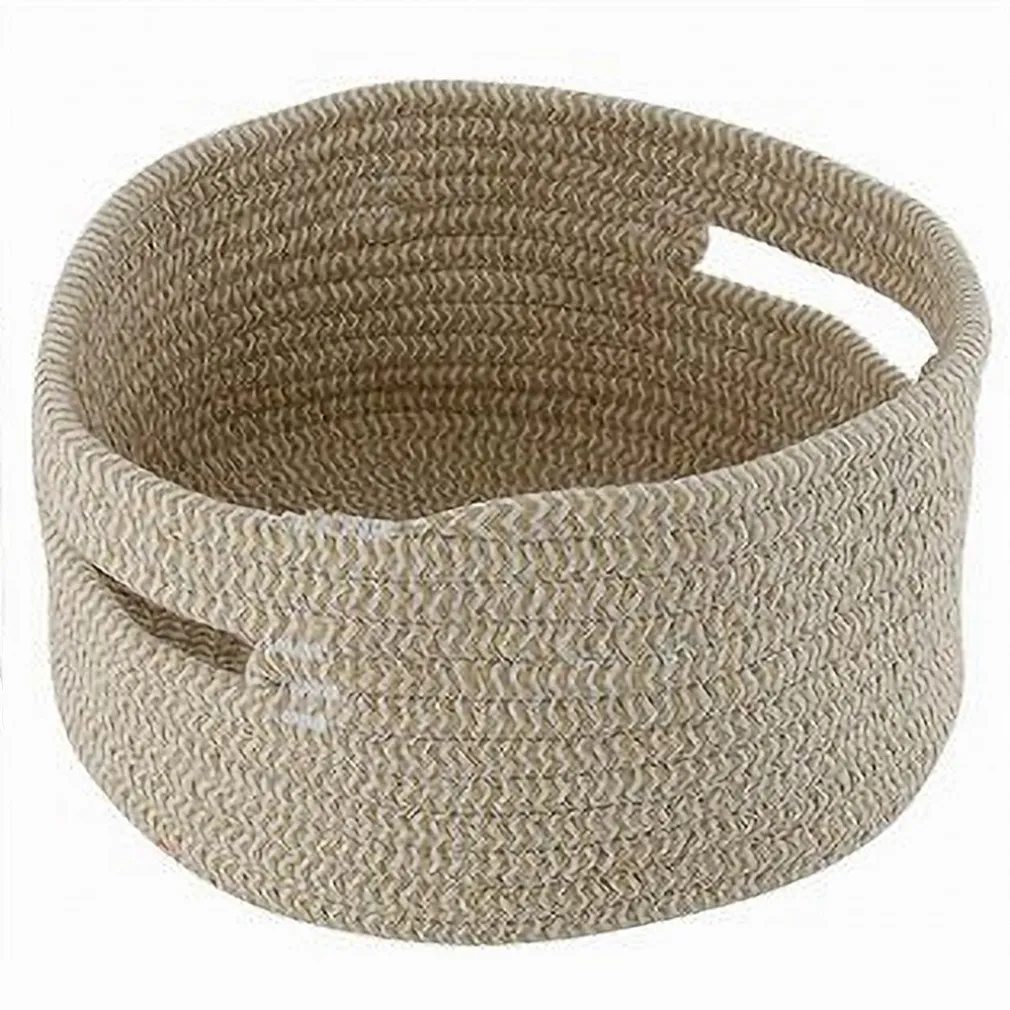 CESTINO CON MANICI PORTAOGGETTI CESTO TESSUTO INTRECCIATO ROTONDO 24X11 CM 10636