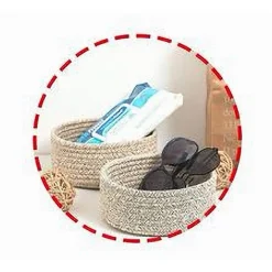 CESTINO CON MANICI PORTAOGGETTI CESTO TESSUTO INTRECCIATO ROTONDO 24X11 CM 10636