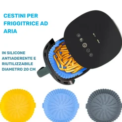 CESTINO IN SILICONE FRIGGITRICE AD ARIA TEGLIA RIUTILIZZABILE ANTIADERENTE 20CM
