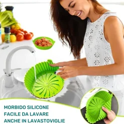 CESTINO IN SILICONE FRIGGITRICE AD ARIA TEGLIA RIUTILIZZABILE ANTIADERENTE 20CM