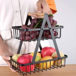 CESTINO PER FRUTTA PANE SNACK VERDURA ALZATINA PORTATUTTO 2 RIPIANI CONTENITORE