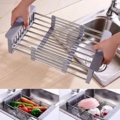 CESTINO REGOLABILE PER LAVELLO SCOLAPIATTI TELESCOPICO CESTELLO STOVIGLIE CUCINA