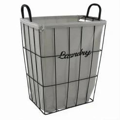 CESTO CONTENITORE PORTA BIANCHERIA IN TESSUTO STRUTTURA IN METALLO BAGNO 10633