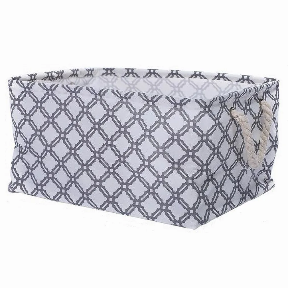 CESTO CONTENITORE PORTA BIANCHERIA BUCATO MANICI TESSUTO GRIGIO 43X32X25CM 79208