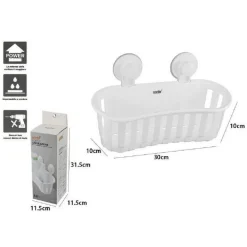 CESTO CONTENITORE PORTA OGGETTI A VENTOSA BIANCO ACCESSORI BAGNO 30X10CM 59553