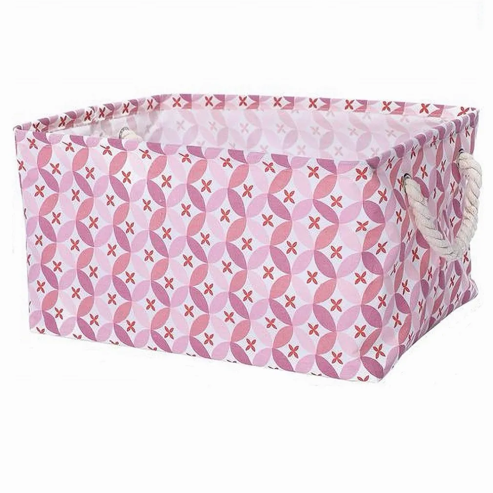 CESTO CONTENITORE PORTABIANCHERIA BUCATO CON MANICI TESSUTO ROSA 43X32X25CM 79207