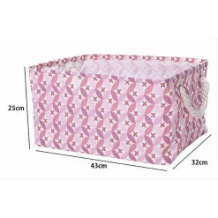 CESTO CONTENITORE PORTABIANCHERIA BUCATO CON MANICI TESSUTO ROSA 43X32X25CM 79207