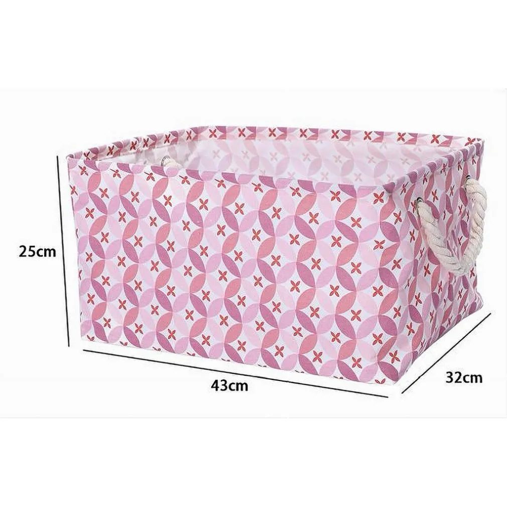 CESTO CONTENITORE PORTABIANCHERIA BUCATO CON MANICI TESSUTO ROSA 43X32X25CM 79207