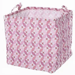 CESTO CONTENITORE PORTABIANCHERIA BUCATO CON MANICI TESSUTO ROSA 33X33X31CM 79205