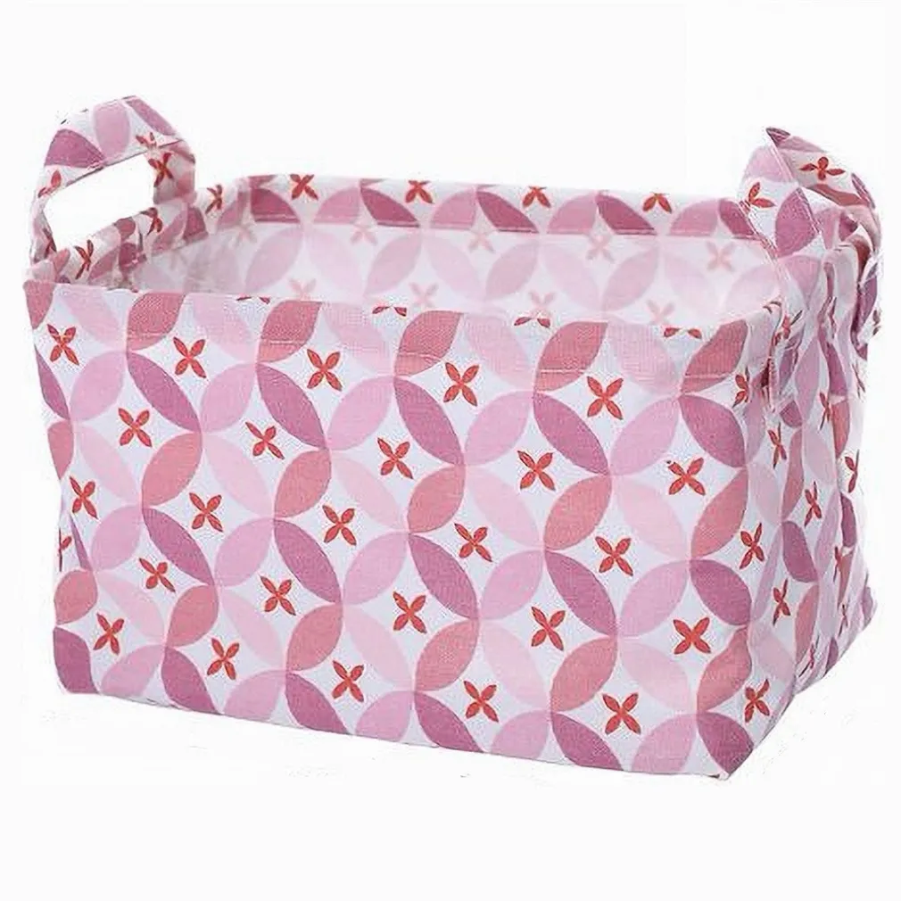 CESTO CONTENITORE PORTABIANCHERIA BUCATO CON MANICI TESSUTO ROSA 20X15X16CM 79201