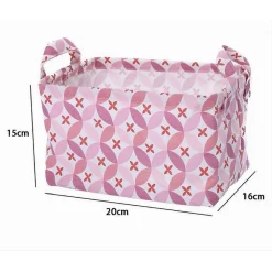 CESTO CONTENITORE PORTABIANCHERIA BUCATO CON MANICI TESSUTO ROSA 20X15X16CM 79201