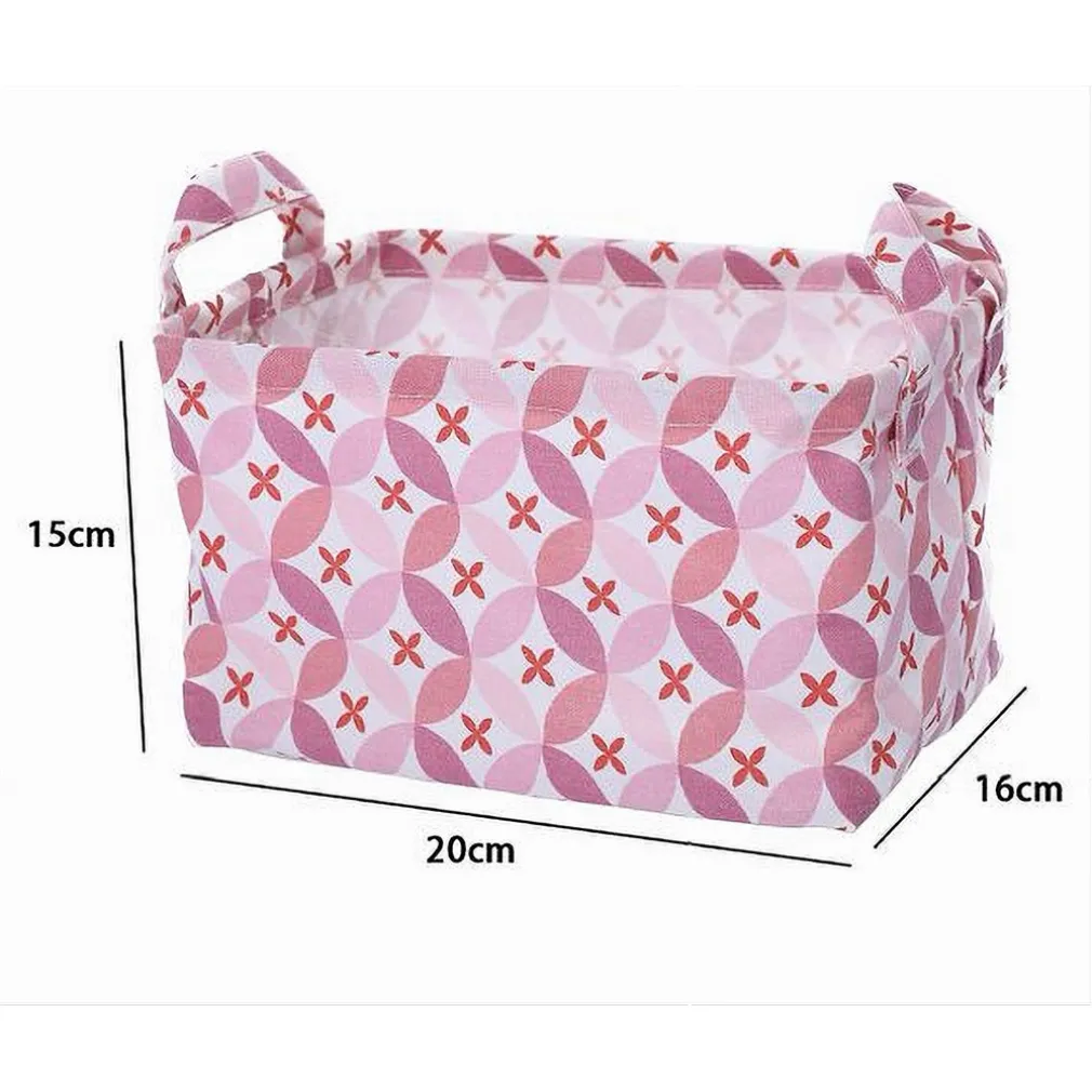 CESTO CONTENITORE PORTABIANCHERIA BUCATO CON MANICI TESSUTO ROSA 20X15X16CM 79201