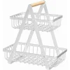 CESTO IN METALLO 2 LIVELLI PORTATILE CUCINA SCAFFALE DOCCIA FRUTTA VERDURE BAGNO