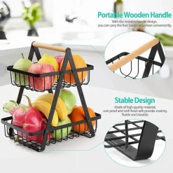 CESTO IN METALLO 2 LIVELLI PORTATILE CUCINA SCAFFALE DOCCIA FRUTTA VERDURE BAGNO