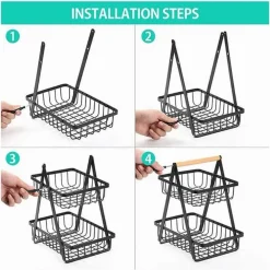 CESTO IN METALLO 2 LIVELLI PORTATILE CUCINA SCAFFALE DOCCIA FRUTTA VERDURE BAGNO
