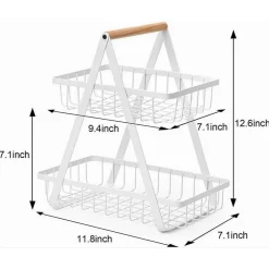 CESTO IN METALLO 2 LIVELLI PORTATILE CUCINA SCAFFALE DOCCIA FRUTTA VERDURE BAGNO