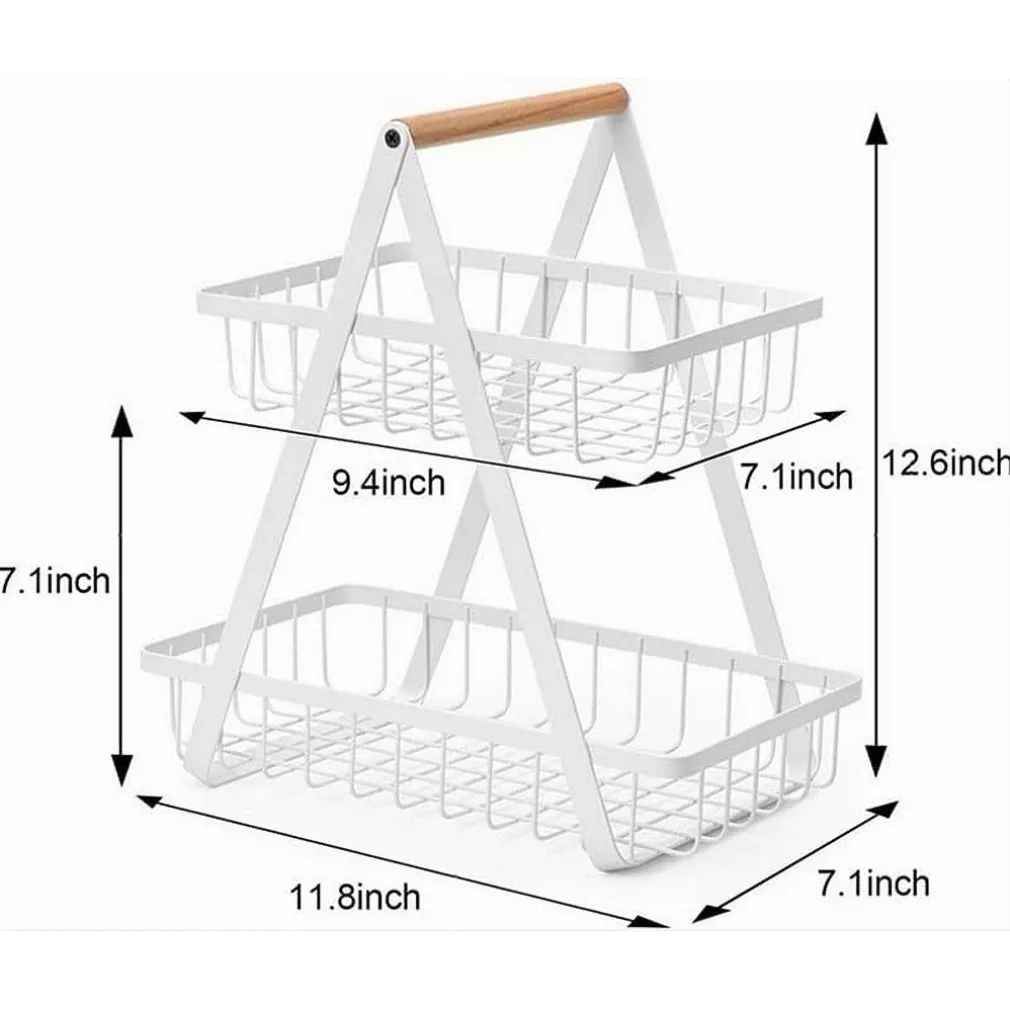 CESTO IN METALLO 2 LIVELLI PORTATILE CUCINA SCAFFALE DOCCIA FRUTTA VERDURE BAGNO