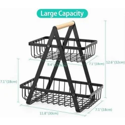 CESTO IN METALLO 2 LIVELLI PORTATILE CUCINA SCAFFALE DOCCIA FRUTTA VERDURE BAGNO