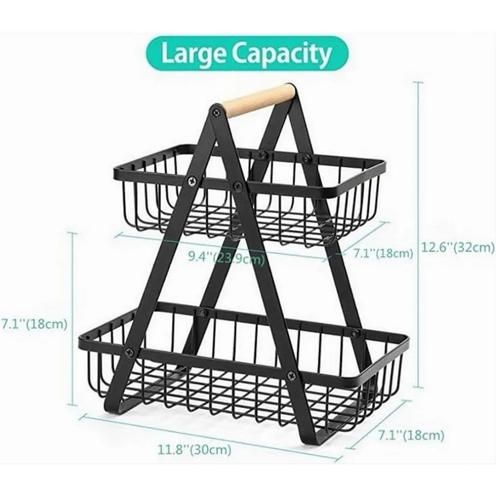CESTO IN METALLO 2 LIVELLI PORTATILE CUCINA SCAFFALE DOCCIA FRUTTA VERDURE BAGNO