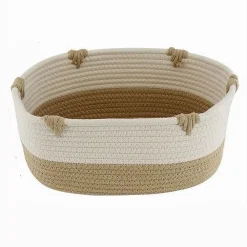 CESTO PORTA BIANCHERIA BICOLORE IN TESSUTO INTRECCIATO CESTINO 30X22X14 CM 10660