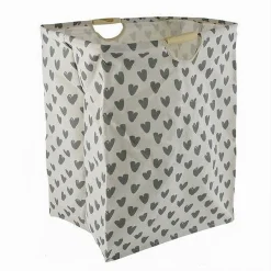 CESTO PORTA BIANCHERIA CUORI GRIGI CONTENITORE PANNI SPORCHI RICHIUDIBILE 10622