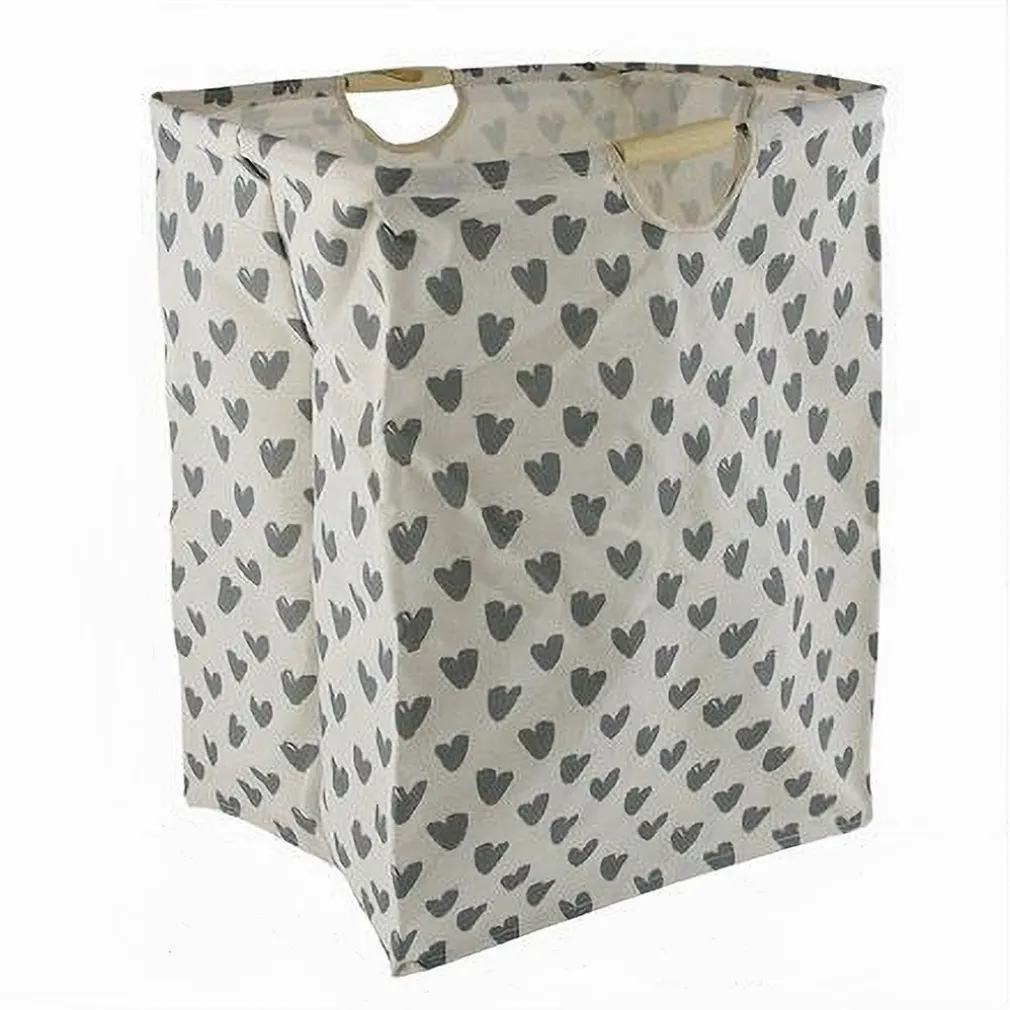 CESTO PORTA BIANCHERIA CUORI GRIGI CONTENITORE PANNI SPORCHI RICHIUDIBILE 10622