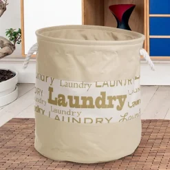 CESTO PORTA BIANCHERIA VINTAGE IN TESSUTO CON SCRITTA PORTABIANCHERIA 4 COLORI