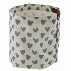 CESTO PORTA OGGETTI CUORI GRIGI IN TESSUTO CON MANICO BAGNO CUCINA 25X28CM 10613