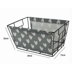 CESTO PORTA OGGETTI IN FERRO TESSUTO STAMPA A CUORI CON MANICI 30X20X15 CM 10618