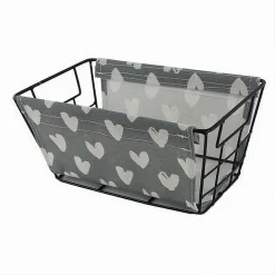 CESTO PORTA OGGETTI IN FERRO TESSUTO STAMPA A CUORI CON MANICI 25X15X12 CM 10615