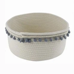 CESTO PORTA OGGETTI PER BIANCHERIA IN CORDA PON PON GRIGI CESTINO 30X14 CM 10671