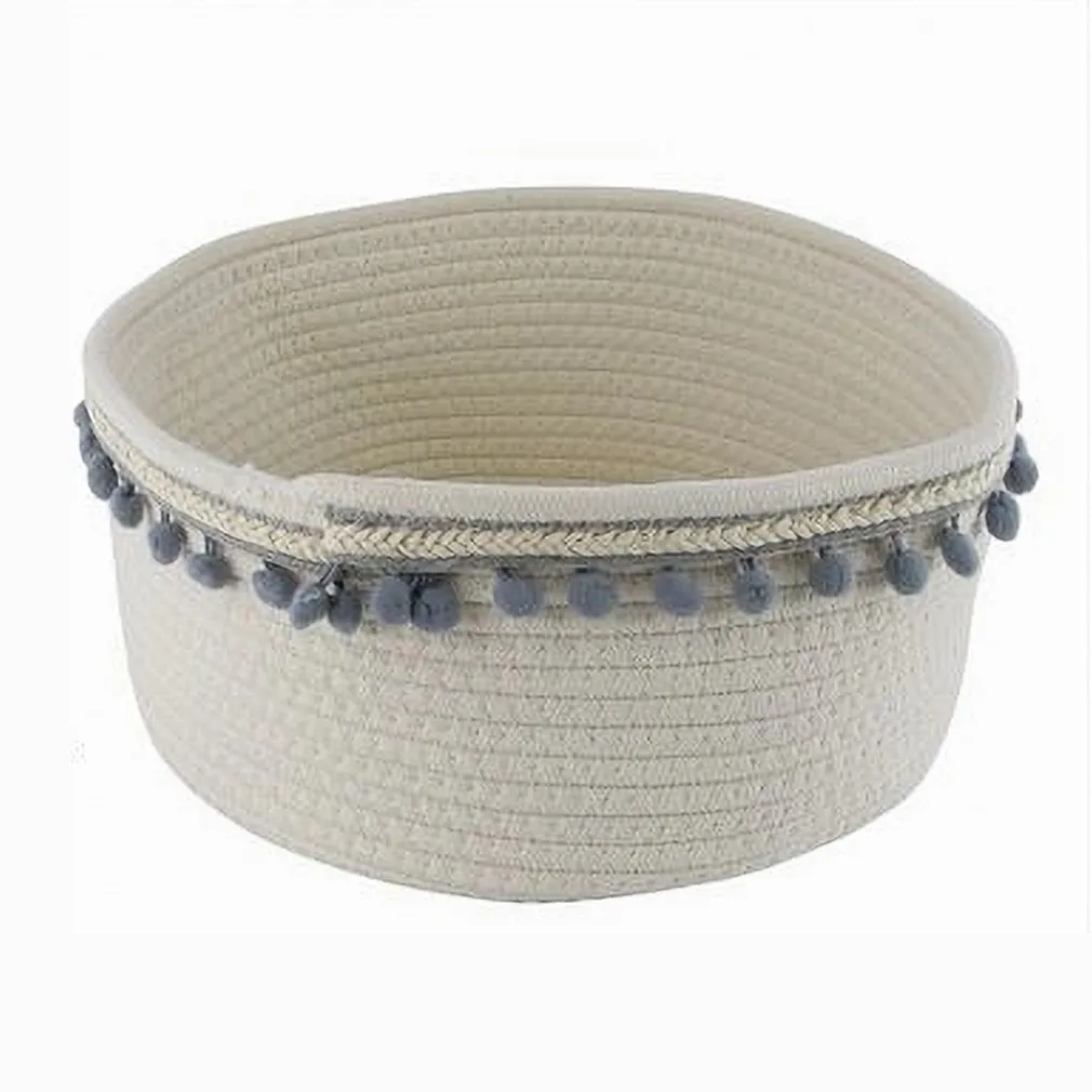 CESTO PORTA OGGETTI PER BIANCHERIA IN CORDA PON PON GRIGI CESTINO 30X14 CM 10671