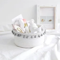 CESTO PORTA OGGETTI PER BIANCHERIA IN CORDA PON PON GRIGI CESTINO 30X14 CM 10671