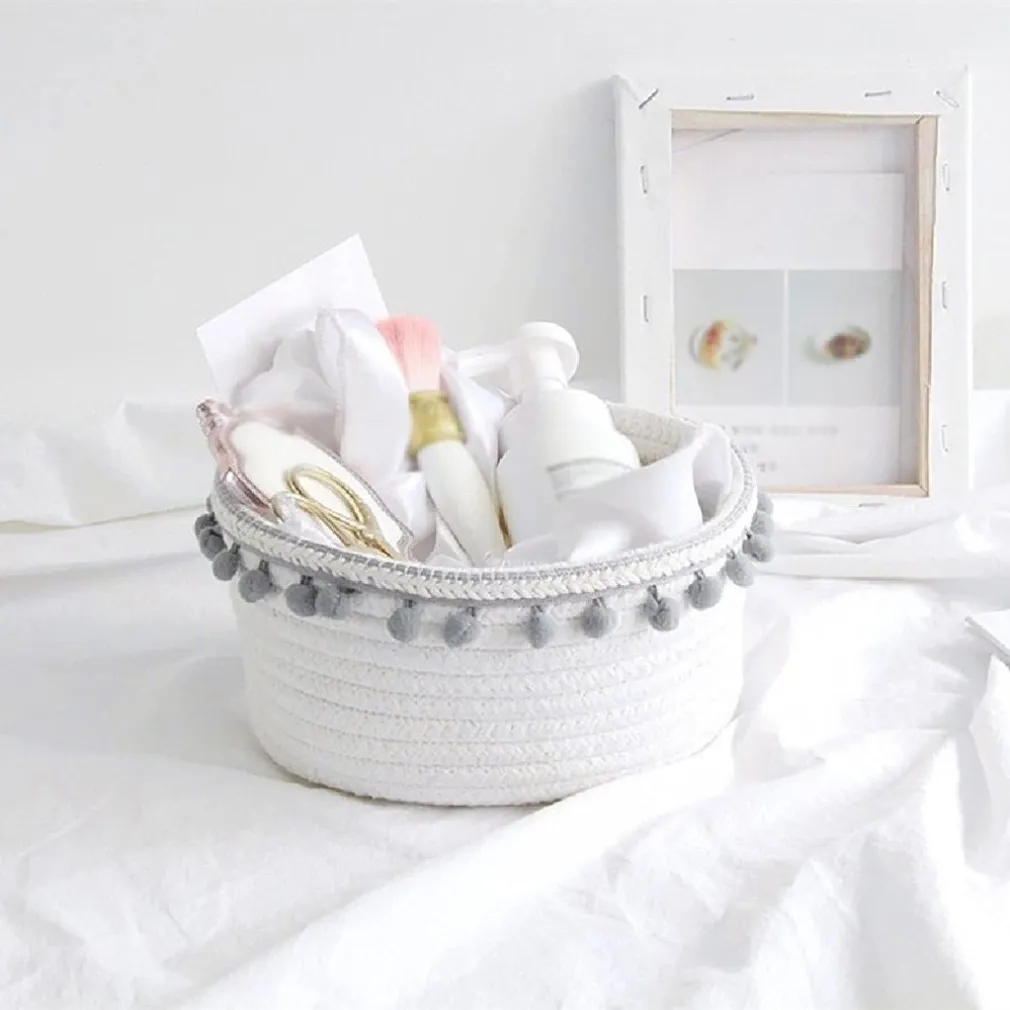 CESTO PORTA OGGETTI PER BIANCHERIA IN CORDA PON PON GRIGI CESTINO 30X14 CM 10671