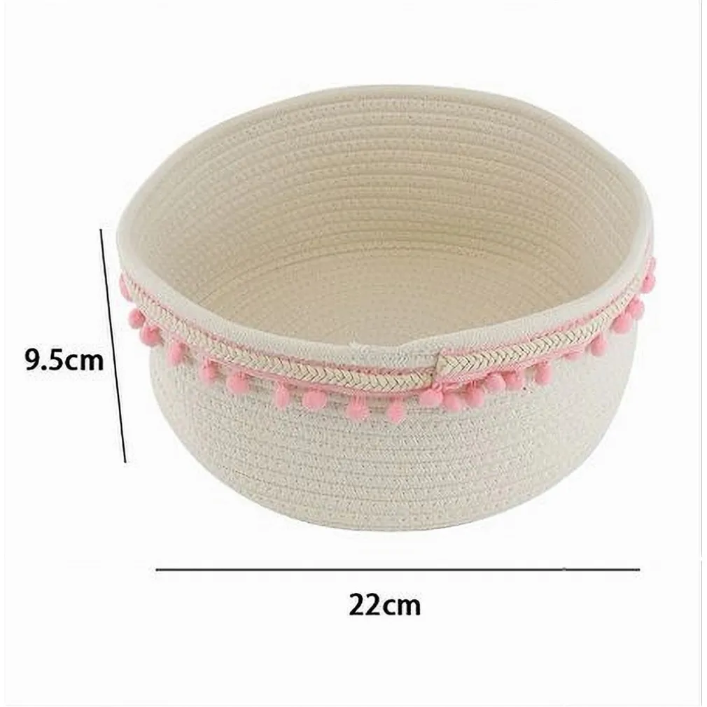 CESTO PORTA OGGETTI PER BIANCHERIA IN CORDA PON PON ROSA CESTINO 22X9.5 CM 10666