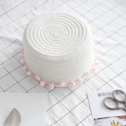 CESTO PORTA OGGETTI PER BIANCHERIA IN CORDA PON PON ROSA CESTINO 22X9.5 CM 10666