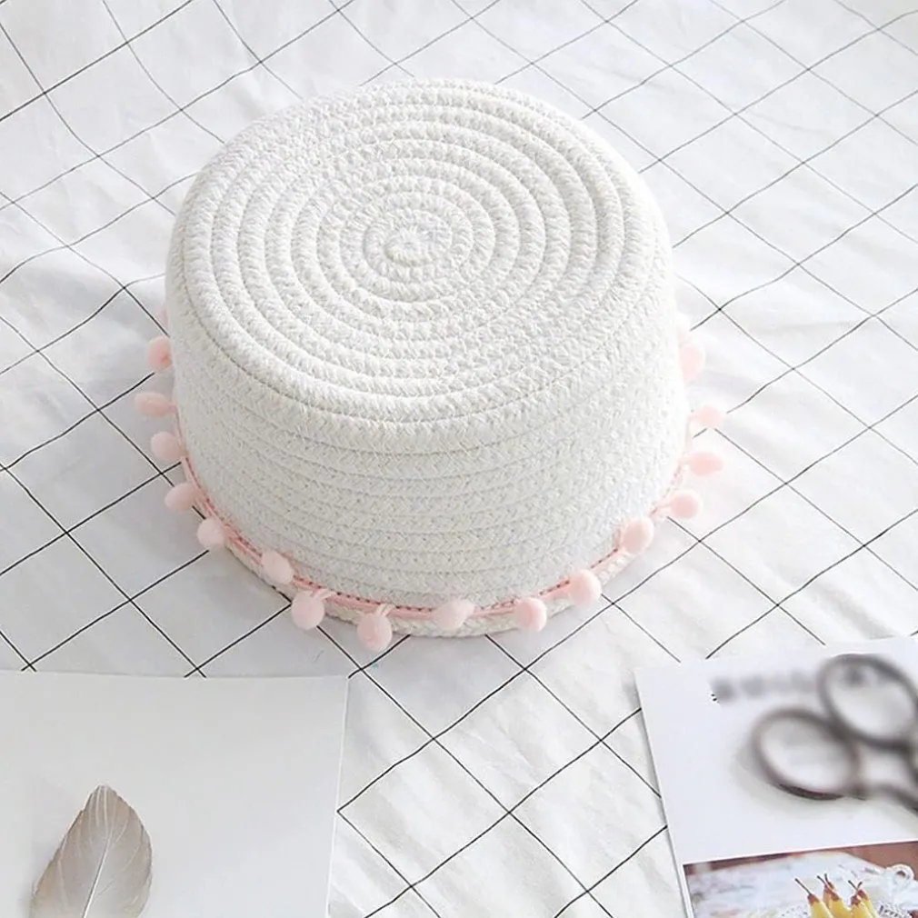 CESTO PORTA OGGETTI PER BIANCHERIA IN CORDA PON PON ROSA CESTINO 22X9.5 CM 10666