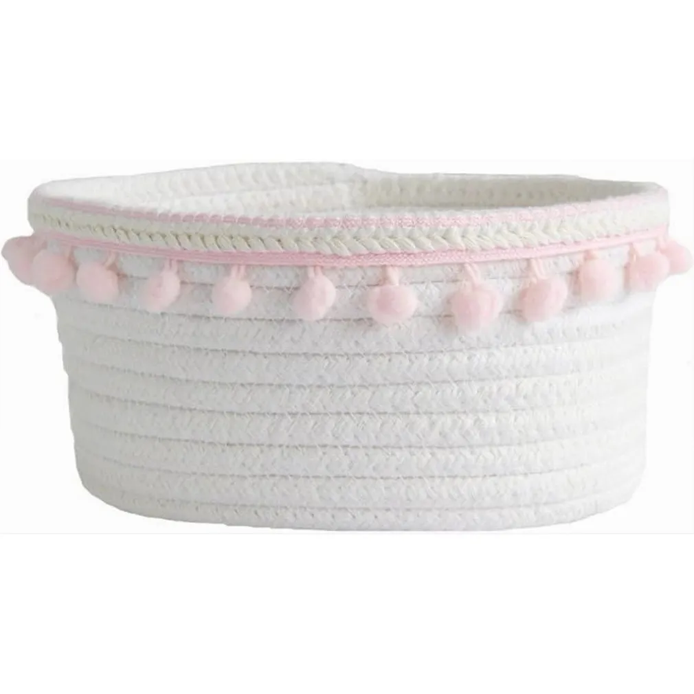 CESTO PORTA OGGETTI PER BIANCHERIA IN CORDA PON PON ROSA CESTINO 22X9.5 CM 10666