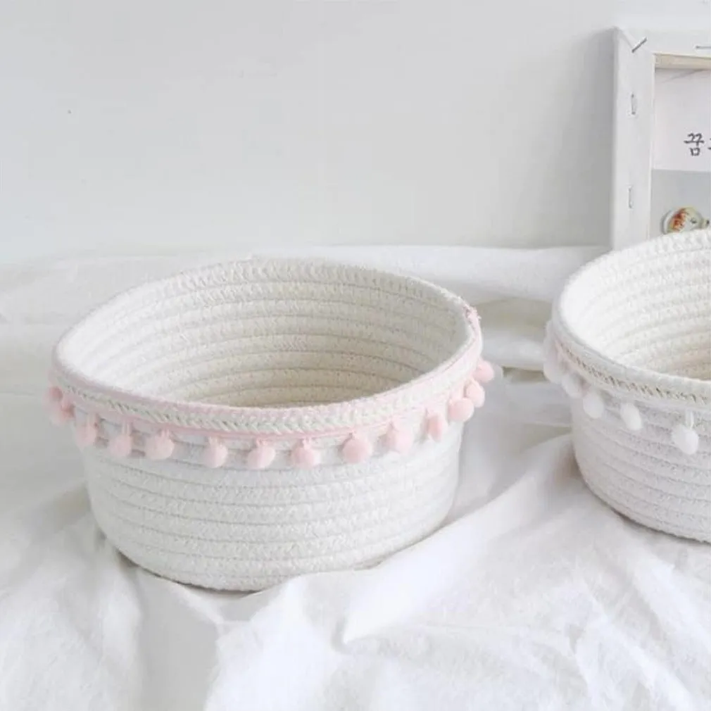 CESTO PORTA OGGETTI PER BIANCHERIA IN CORDA PON PON ROSA CESTINO 22X9.5 CM 10666