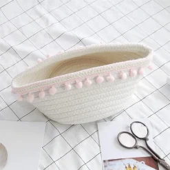 CESTO PORTA OGGETTI PER BIANCHERIA IN CORDA PON PON ROSA CESTINO 22X9.5 CM 10666