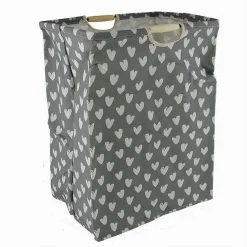 CESTO PORTABIANCHERIA CUORI BIANCHI CONTENITORE PANNI SPORCHI RICHIUDIBILE 10621
