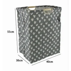 CESTO PORTABIANCHERIA CUORI BIANCHI CONTENITORE PANNI SPORCHI RICHIUDIBILE 10621